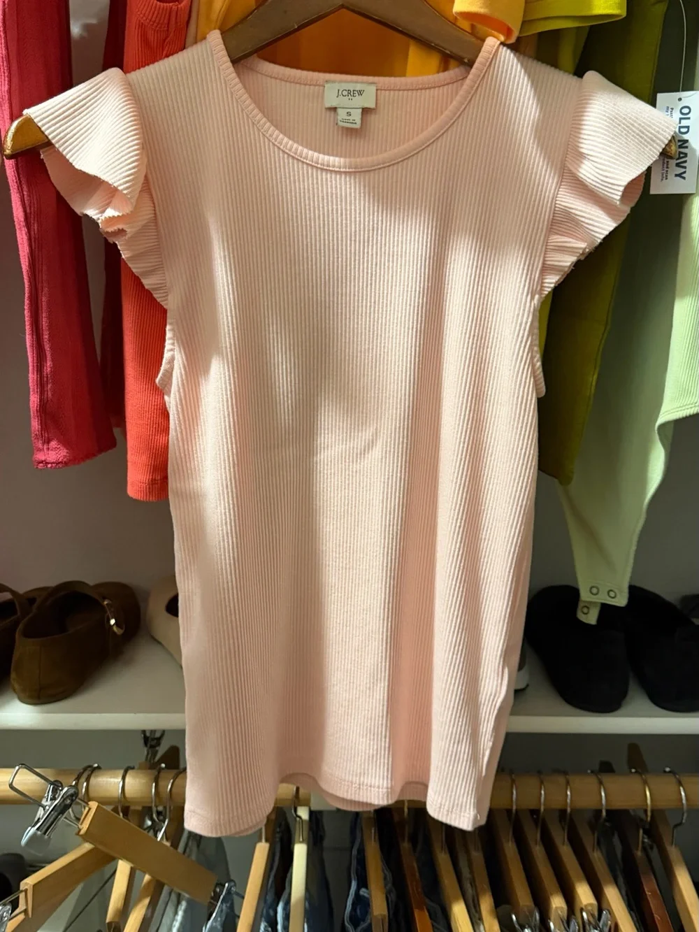 J. Crew Light Pink Ribbed Flutter Sleeve Top Small